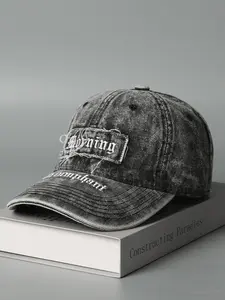 Unisex's Letter Embroidery Washed Denim Cap, Casual Soft Brim Baseball Hat for Men & Women, Fashionable Wide-brim Duckbill Hat for Stylish Look