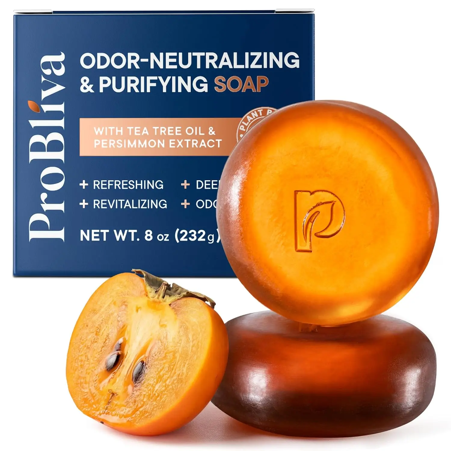 ProBliva Persimmon Soap for Aging Odor: Purifying & Odor-Neutralizing for Old People Smell with Tea Tree Oil & Green Tea - Japanese Deodorizing Body Odor Bar & Eliminator for Adults & Seniors - 2Bars