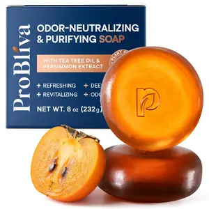 ProBliva Persimmon Soap for Aging Odor: Purifying & Odor-Neutralizing for Old People Smell with Tea Tree Oil & Green Tea - Japanese Deodorizing Body Odor Bar & Eliminator for Adults & Seniors - 2Bars
