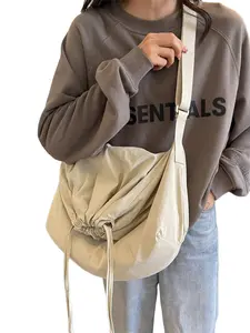 Women Drawstring Ruched Cloud Crossbody Bag, Lightweight Nylon Crescent Hobo, Lightweight Shoulder Bag, Casual Crossbody Bags, Large Capacity, Casual Soft Slouchy Purse, Adjustable Strap, Trendy Commuting Bag