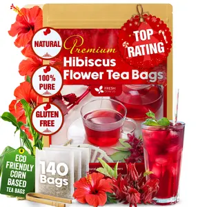 【FreshDrinkUS】 Hibiscus Tea, Premium Hibiscus Flowers Tea Bags, 100% Natural, Pure from Hibiscus Flowers. Loose Flower Hibiscus Herbal Tea. Hibiscus Flower Tea. No Sugar, No Caffeine, No Gluten, Vegan. hibiscus tea Beverage