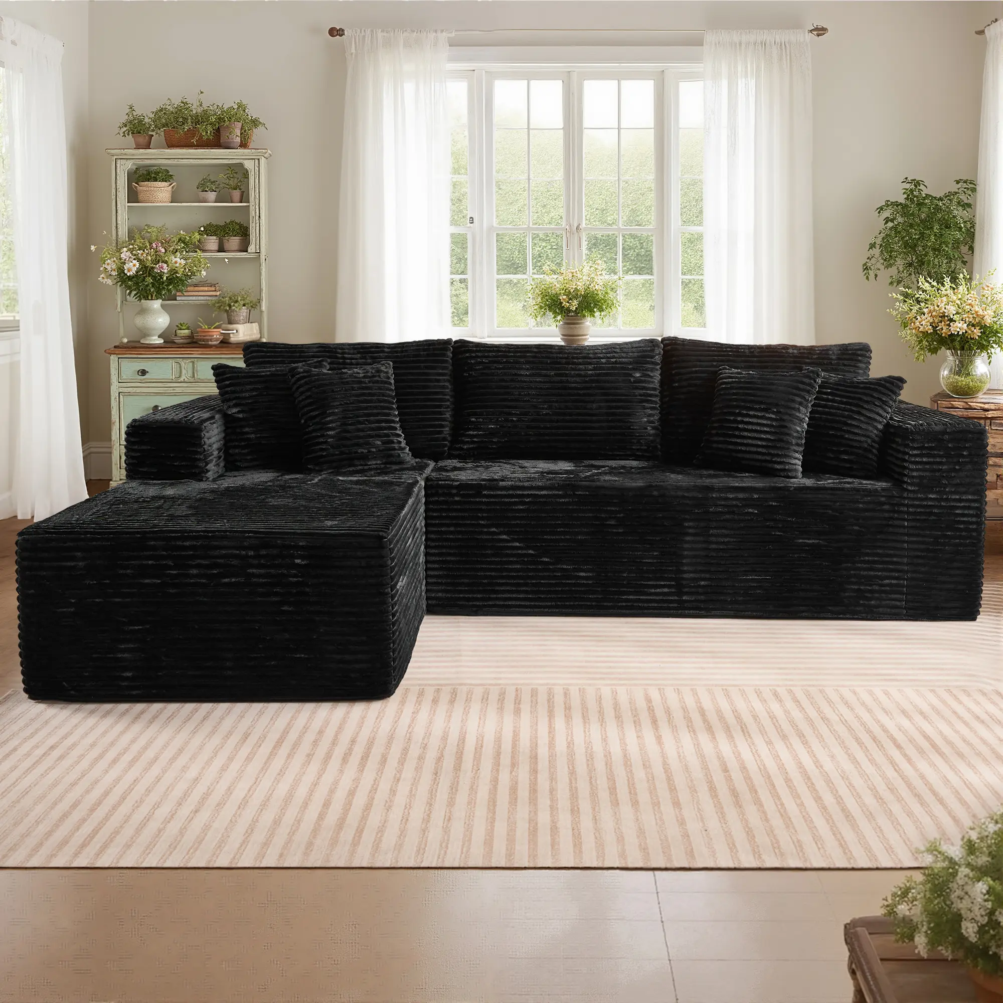 108" Black L Shaped Sofa with Left Chaise 2
