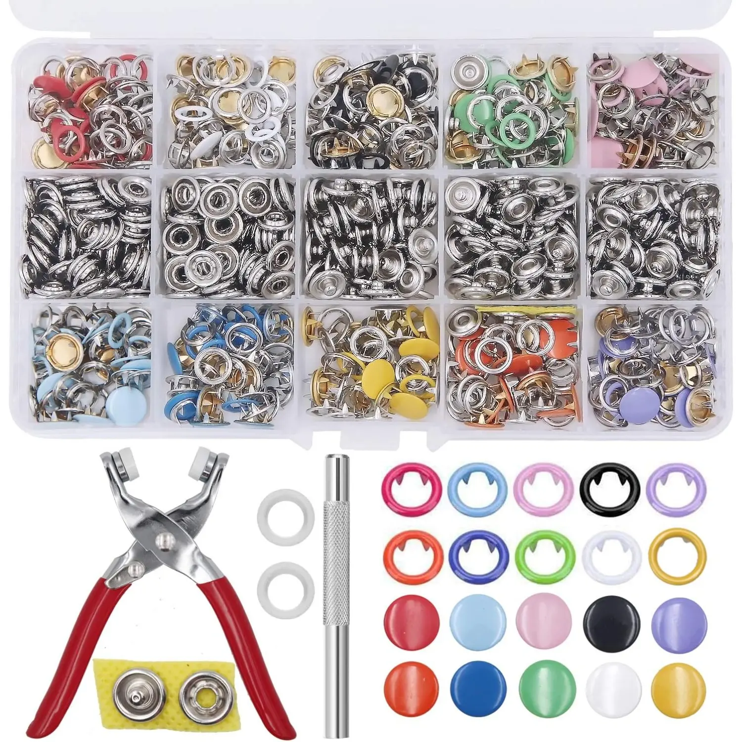 804 Pcs Snap Fasteners Tool Kit Hollow and Solid Metal Prong Snaps Buttons with Setting Tool for Clothing Crafting Sewing,Leather Snaps Buttons for Jeans Wears Bags