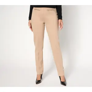 Susan Graver Regular Smart Ponte Slim-Leg Pull-On Pants w/ Chain Detail