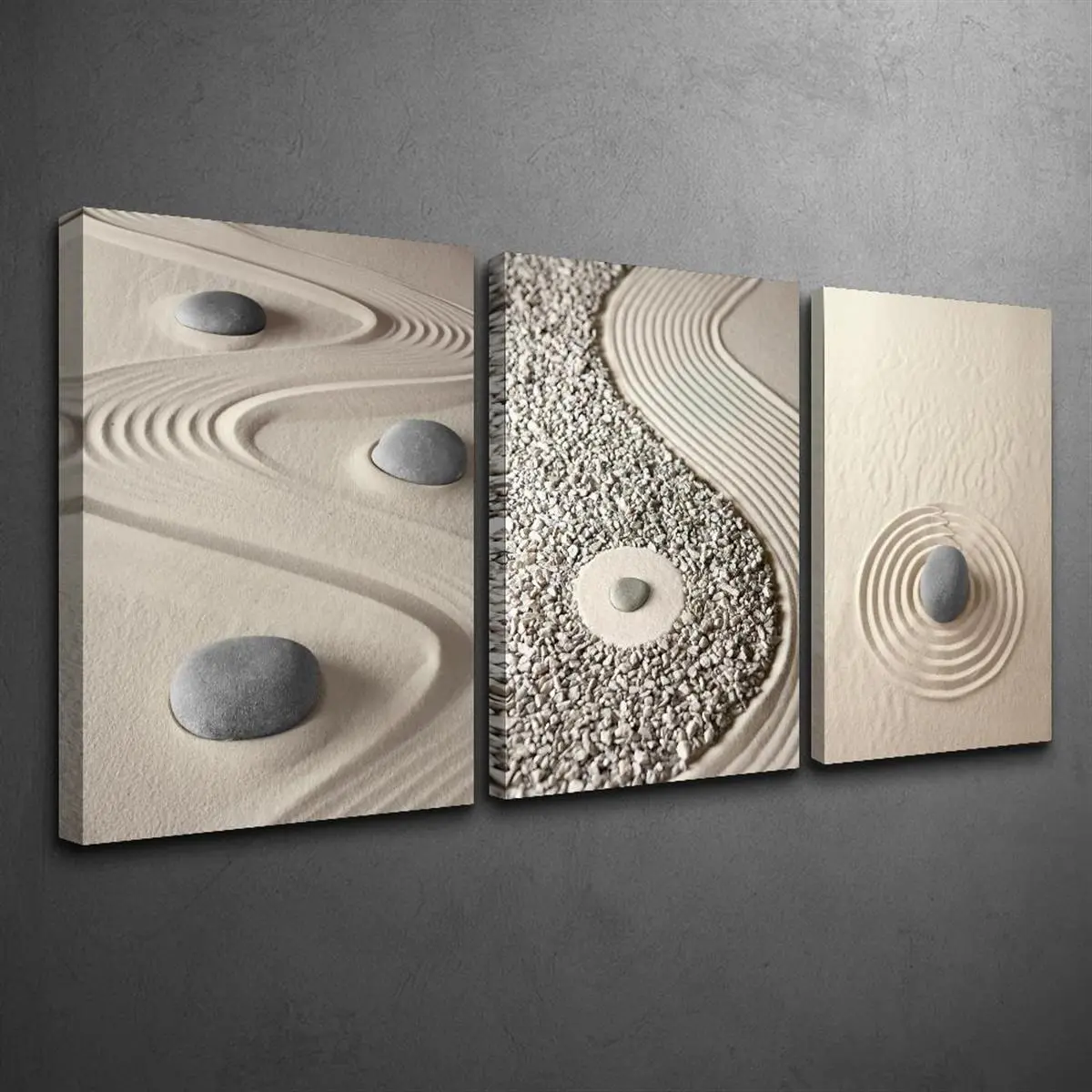3pcs Wooden Framed Canvas Photo Posters - Sandstone Zen Spiritual Art, Minimalist Japanese Pebble Decor, Large Wall Decoration for Religious Home Room Use, 12*8Inch(30*20Cm), Room Accessories