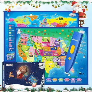 Bilingual Interactive for Kids Talking USA Map World Map for Kids Learning, Geography Toys Games Educational Electronic Map Personalized Gift/Toys （2 AAA batteries required）