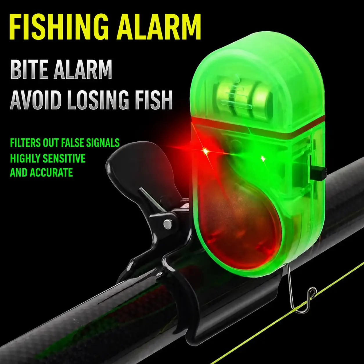 4 PCS Fishing Bite Alarm with LED Light, 2026 New Sensitive Smart Electronic Fishing Bells for Rods, Fish Bite Alarm Sound Alert Bell, Clip-On Electronic Fishing Alarms Bite Alarms for Fishing whistle
