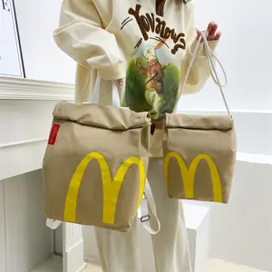 McDonald's Women  Men Cute Paper Backpack Casual Canvas Shoulder Crossbody Bag Pendant Daypack