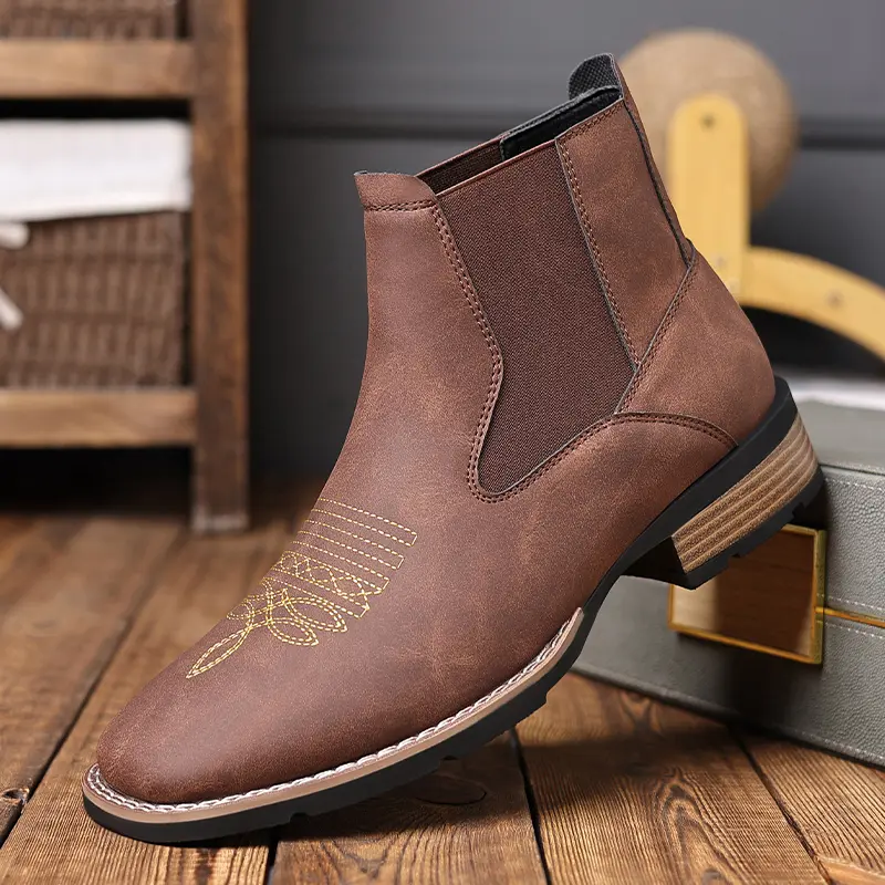Men's Embroidered Chelsea Cowboy Boots-Toe Chelsea Ankle Boots , Work Boots Casual Vintage Fashionable Classic Comfortable Versatile Available in Outdoor Casual Closed-Toe Style Footwear Stylish Walking Shoes Women tiktokshopbacktoschool