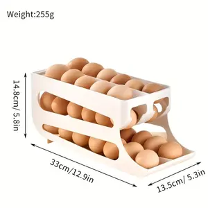 Automatic Sliding Egg storage for Refrigerator 1pc  Increased Capacity Can Hold 60 Eggs Upgraded Automatic Roll-In Filling Function. Double-Row Spacious Layout Save Space Ideal Storage Helper for Refrigerator Door