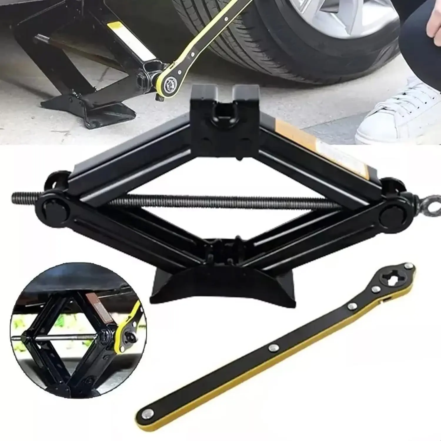 Portable Steel Scissor Jack - Automotive Emergency Roadside Hardware, Stable Lift Support for Cars & Trucks, Multi-Fit Maintenance Tool