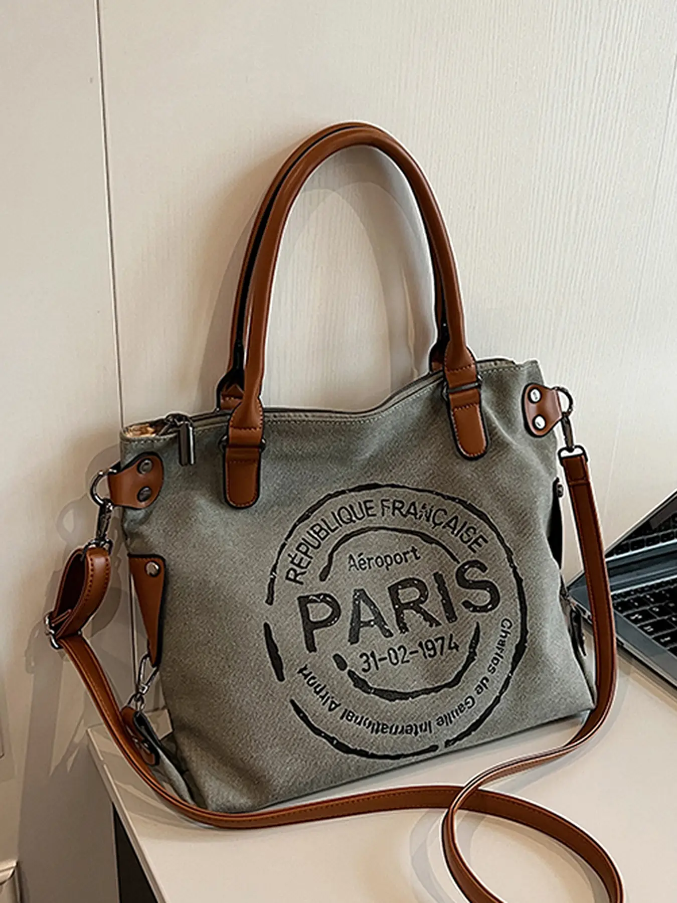 Women's Fashionable Letters Pattern Tote Bag, Large Capacity Crossbody Bag, Casual Versatile Vintage All-match Shoulder Bag for Daily Life