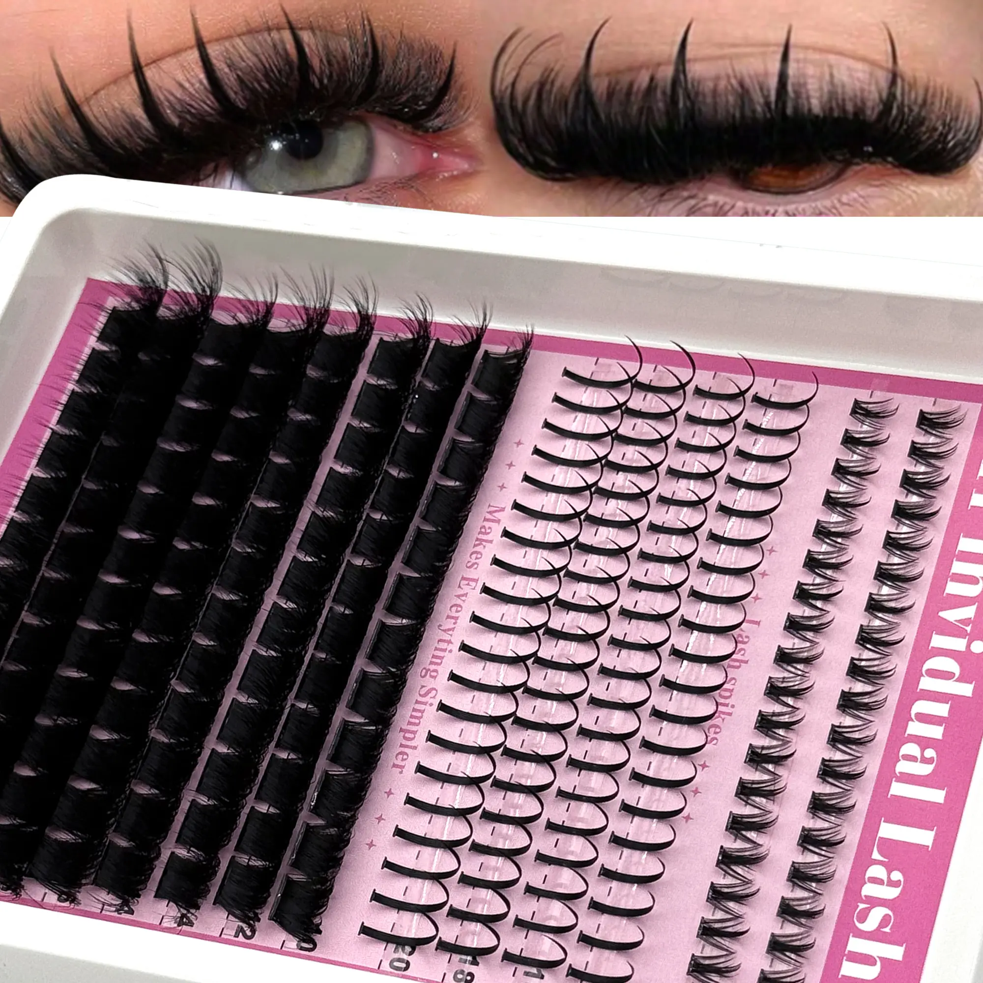 3 IN 1 Spiky Eyelash Clusters 200D Wispy Cluters Lash with Bottom Lashes ,214pcs Individual Lashes,6-20mm Fairy Individual Lashes Easy to Apply DIY Thick Volume Individual Lashes Extensions at Home by Orchard