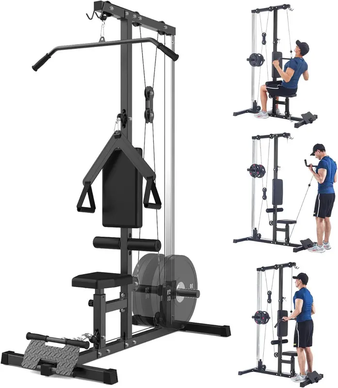Garvee LAT Pulldown Machine, Multi-Functional Cable Machine with High and Low Pulley Station, Row Cable Machine Home Gym with Leg Support, Tricep Workout Equipment