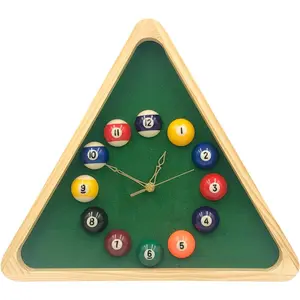 Billiards Pool Ball Clock - 14Inch Triangle Pool Table Cool Wall Clock with Solid Wood Frame,Great for Billiards Room,Pool Room,Game Room,Bar