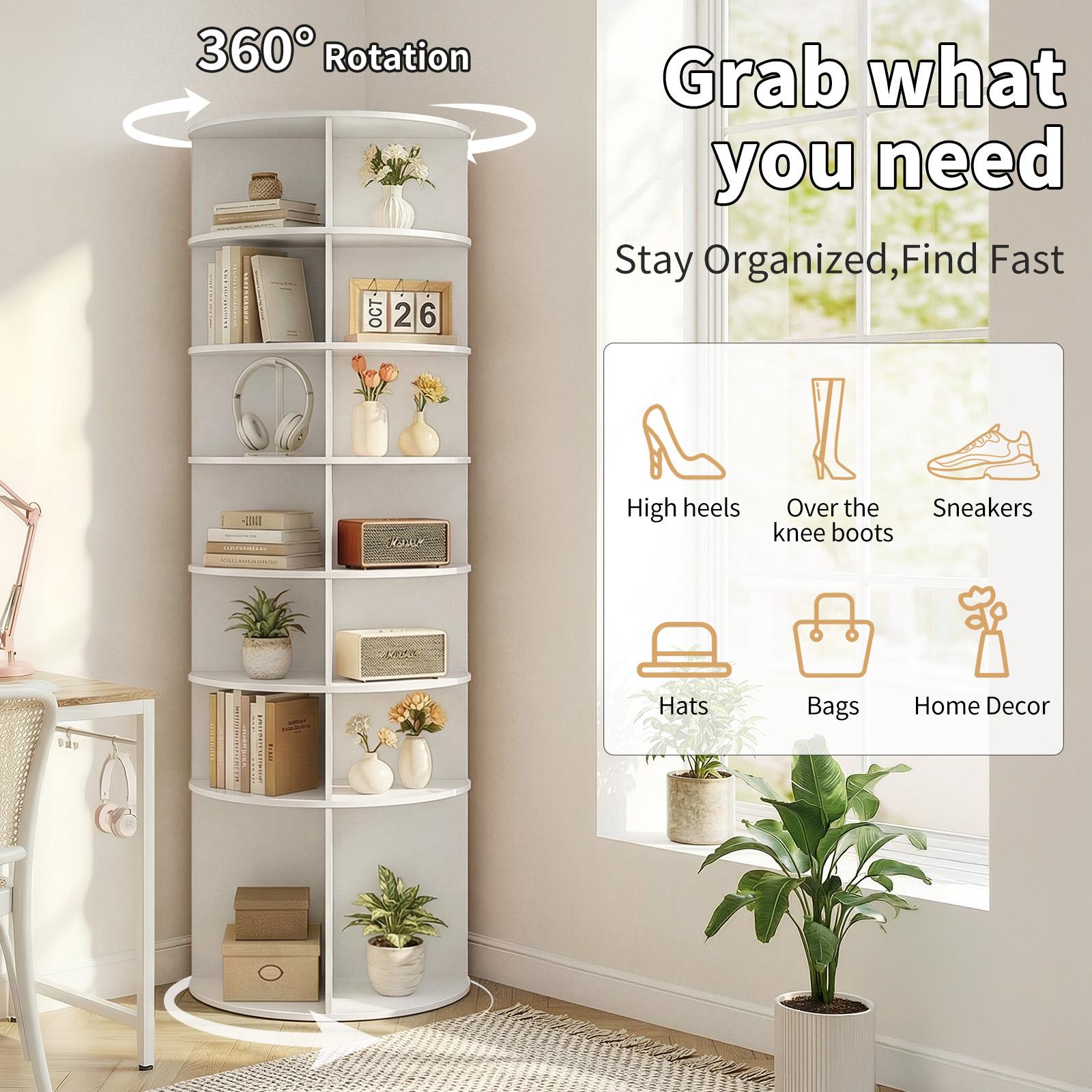 7-Tier 360° Rotating Shoe Rack Organizer, Wood-Plastic Composite, 60x60x184 cm, White, Space-Saving, Durable, Easy Assembly, Shoe Storage System 7-Tier 360° Rotating Shoe Rack Organizer, Wood-Plastic Composite, 60x60x184 cm, White, Space-Saving, Durable, Easy Assembly, Shoe Storage System