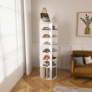 Rotating Shoe Rack Tower, Free Standing,  360° Revolving Shoe Organizer, High-Bottom Design Shoe Storage Tower, Fits 28-Pairs of Shoes, White