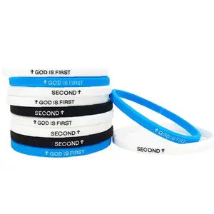 GOD IS FIRST IM SECOND Inspirational Bracelets for Men Women Christian Rubber Bracelets Engraved Bible Verses Cross Bracelet Faith Silicone Wristbands Jewelry