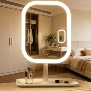Portable LED Lighted Makeup Mirror with 3 Light Modes, Foldable Travel Mirror with Smart Touch Control, USB Rechargeable, Streamlined Design