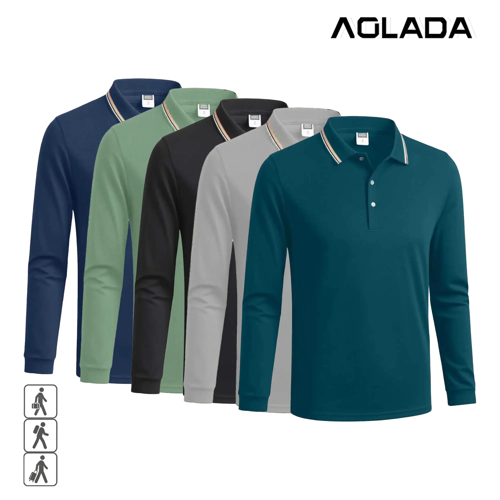 Men's Quick-Dry Long Sleeve Polo Shirt - Stretch Performance Golf Top with Contrast Striped Collar & Ribbed Cuffs, Casual Business Wear, No-Logo,  XS-2XL, Fast US Shipping #StripedCollarPolo #MensBusinessCasual #TikTokMadeMeBuyIt