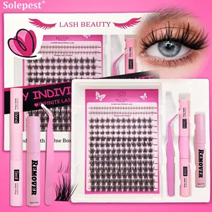 Lash Extension Kit Set, Natural Cat Eye Dense Lashes, Individual False Eyelash, Soft Lightweight, Includes Adhesive, Remover, Tweezers, DIY at Home, Long-Lasting, Valentine's Gift