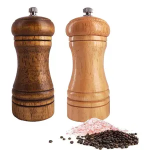 Salt and Pepper Grinders Set,Ouktor Manual Wooden Salt and Pepper Mills Shakers, Ceramic Rotor with Strong Adjustable Coarseness (5.5inch)
