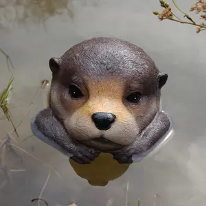 Floating water otter head resin artwork, waterproof pool float, decorative animal sculpture, garden lake decoration, duck repellent device, artistic resin decoration suitable for outdoor use (1 piece)