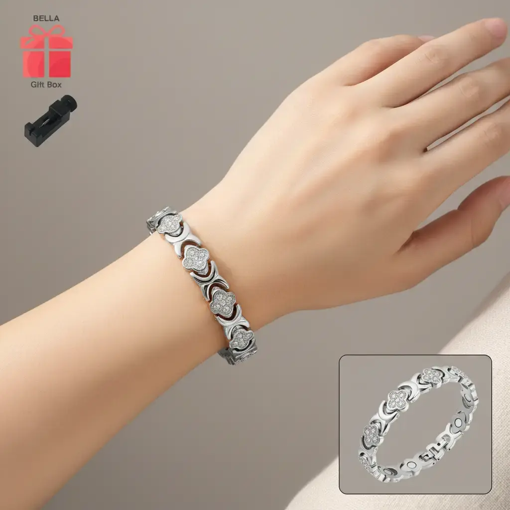 Magnetic Copper Bracelet with Rhinestones & Cubic Zirconia, Adjustable Fashion Jewelry with 3800 Gauss Magnets, Family Gift, Adjustable Fit