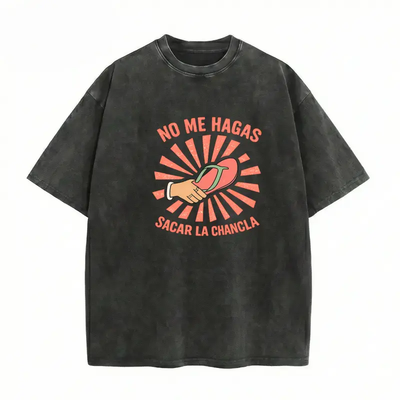 Women's Graphic T-Shirt No Me Hagas Sacar la Chancla Sandal Quote Garment Washed Oversized Tee Funny Latina Mom Gift