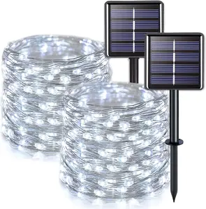 Mothers Day Gift 2 Pack Solar String Lights Outdoor Waterproof, Each 33FT 100 LED Solar Lights Outdoor, 8 Modes White Fairy Light for Outside Yard Tree Patio Garden Wedding Christmas Decorations