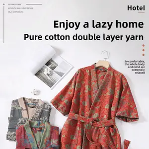 Cotton double gauze bathrobe spring and summer thin pajamas homewear nightgown couple absorbent quick-drying bathrobe Breathable Elegant