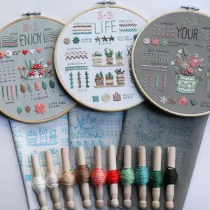 Pack of 4 Embroidery Kit for Beginners, Easy Hand Embroidery with Tools Hoop Stamped Cloth Starter Cross Stitch Kits Needlepoint Craft Kits for Adults