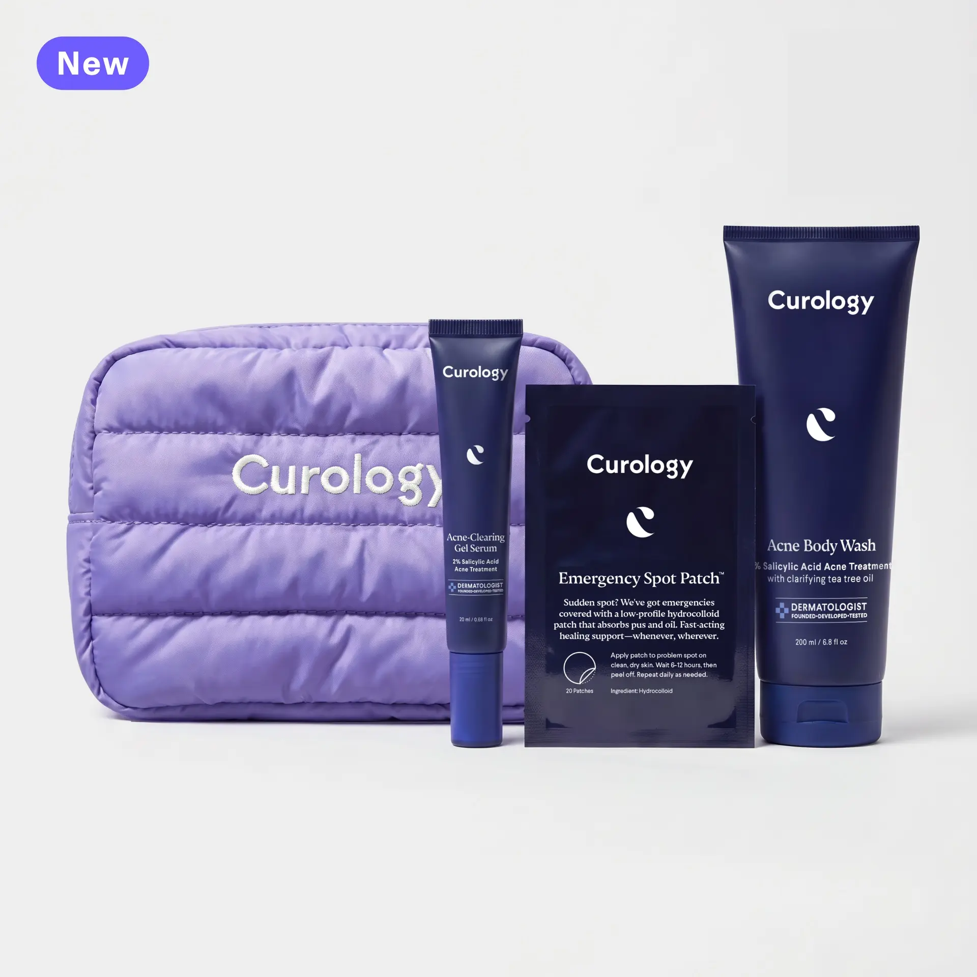 Curology Breakout Defense Kit | Acne Skincare Set for Face and Body | Salicylic Acid Body Wash + Spot Patches + Acne Serum Daily Gentle Hydrocolloid Tea Tree Sensitive Gel