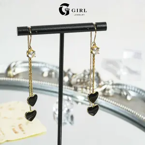 GGIRL  Long, Fringed Black Double-Heart Dangle Earrings: Elegant, Sophisticated, And Versatile—A Romantic, Millennial-Style Accessory For Women, Perfect For Parties And Everyday Wear, Or As A Gift