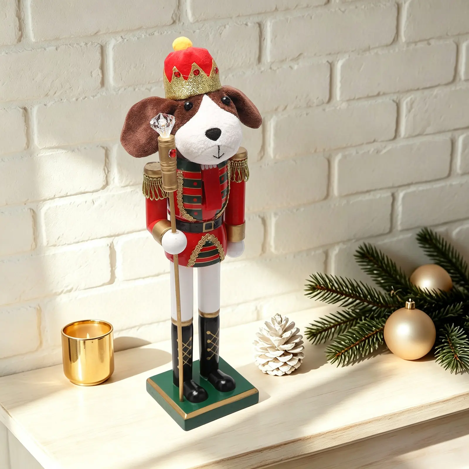 Royal Guard Dog Christmas Nutcracker Decor, Hand Painted Wooden Collectible Figurine, Xmas Tabletop Ornament, Holiday Gift for Festival Party Home Decor