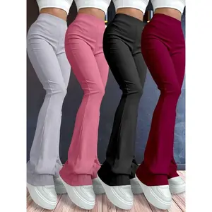 Women's Solid Color Flare Leg Leggings, Casual Comfy High Stretch Yoga Leggings, Ladies Bottoms for Indoor Outdoor Wear