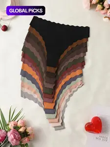 Women's Solid Color Scallop Trim Nylon Thong, Casual Medium Fitted Feminine Soft Comfy Breathable Seamless Panty for Daily Wear, Everyday Women's Underwear for All Seasons