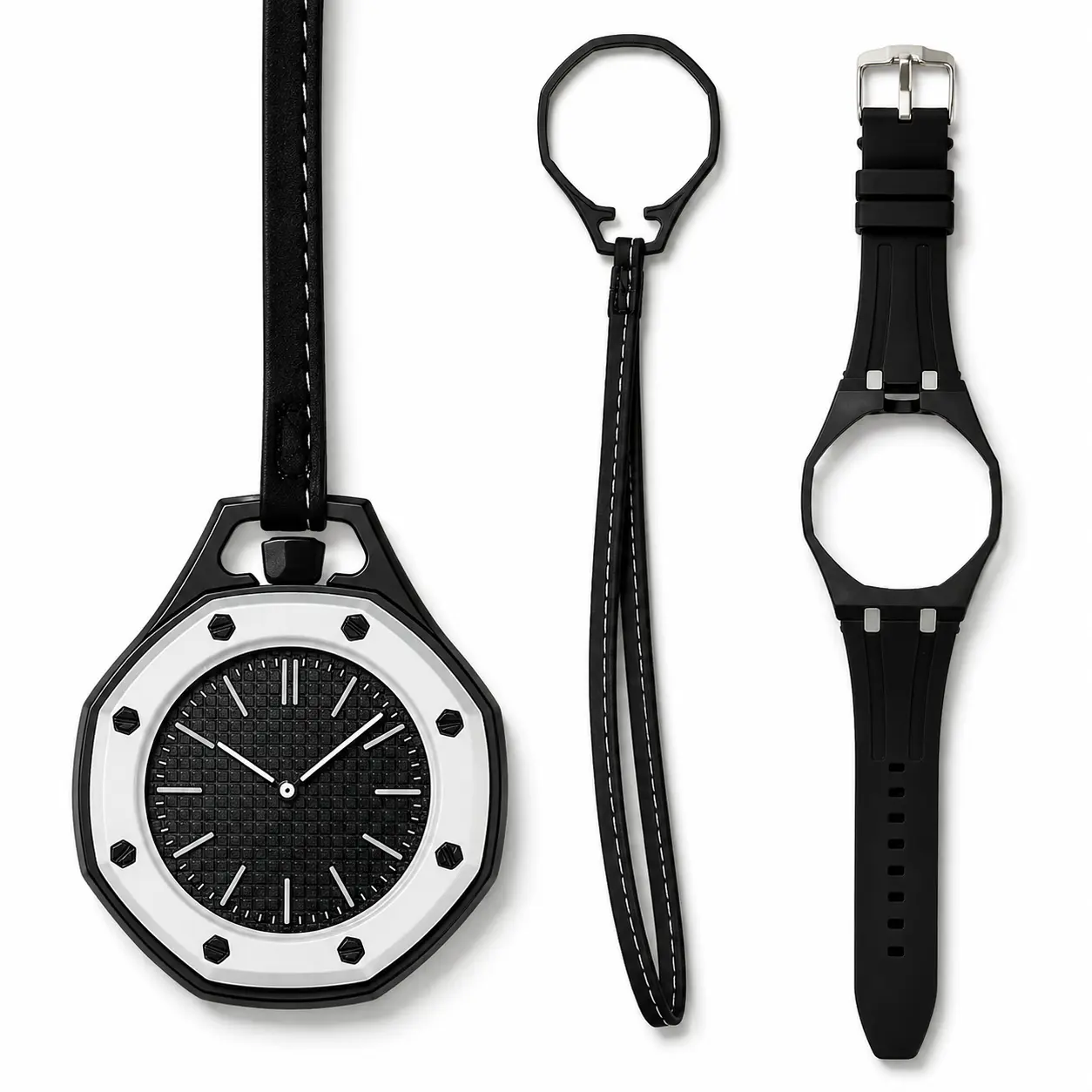 2-in-1 Colorful Octagonal Quartz Watch with Detachable Lanyard and Wrist Strap, Unisex Convertible Pendant Watch for Everyday Style