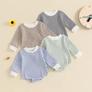 Newborn Baby Boy Girl Long Sleeve Romper Waffle Striped Bubble Oversized Sweatshirt Bodysuit Infant Fall Outfits