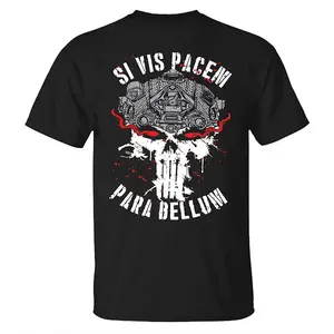 Si Vis Pacem Para Bellum Tactical T-Shirt for Men Skull Military Graphic Tee Operator Shirt Latin Quote Warrior Mindset Streetwear Tactical Apparel Gift for Veteran and Gun Enthusiasts