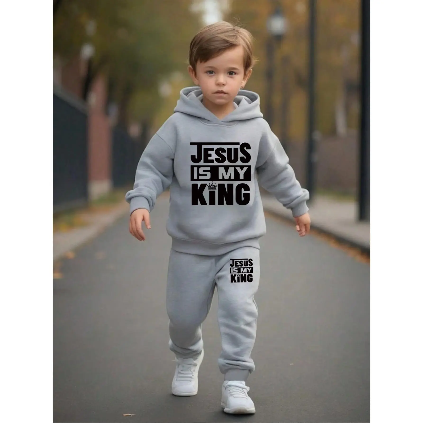 Boys' 2-Piece Cotton Hoodie and Sweatpants Set - English Slogan Print, Long Sleeve, Comfortable, 4-5 Years, Autumn Winter Kids' Fashion Outfit, Ideal Gift