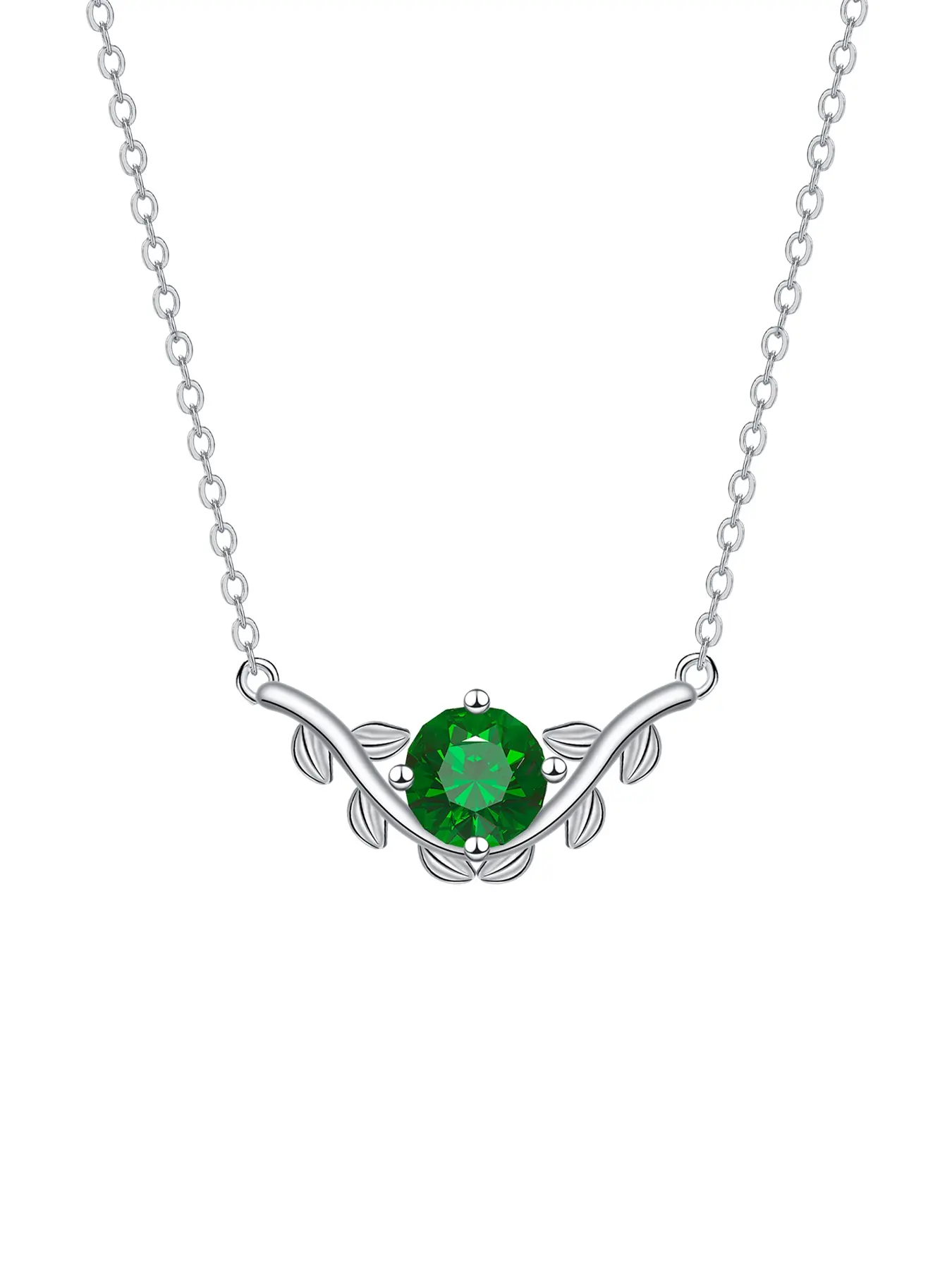Leaf Dainty Green CZ Birthstone Pendant Necklace for Women, 18k White Gold Plated Hypoallergenic Necklace, Dainty Choker Jewelry for Women