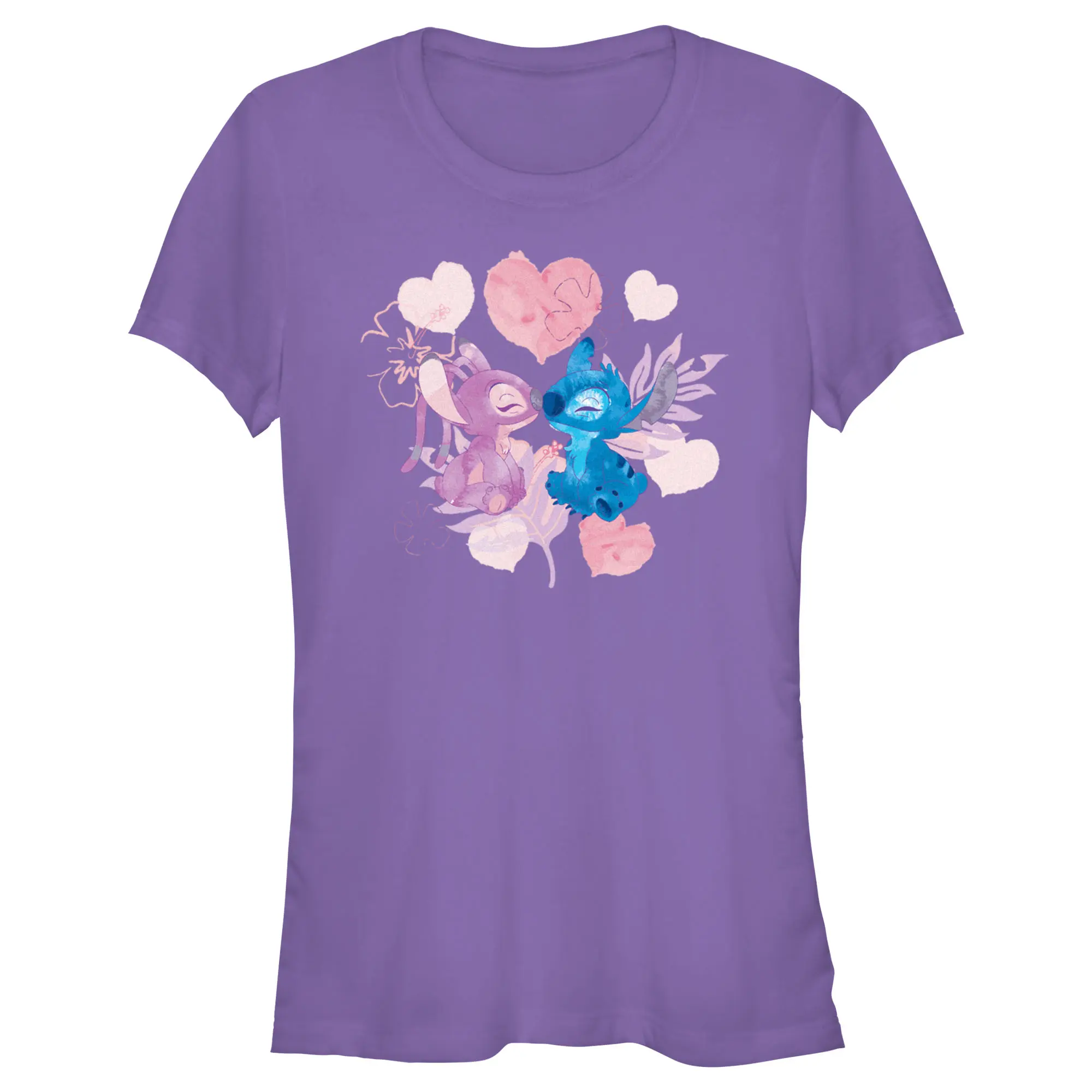 Junior's Women Lilo & Stitch Angel Eskimo Kiss Watercolor T-Shirt