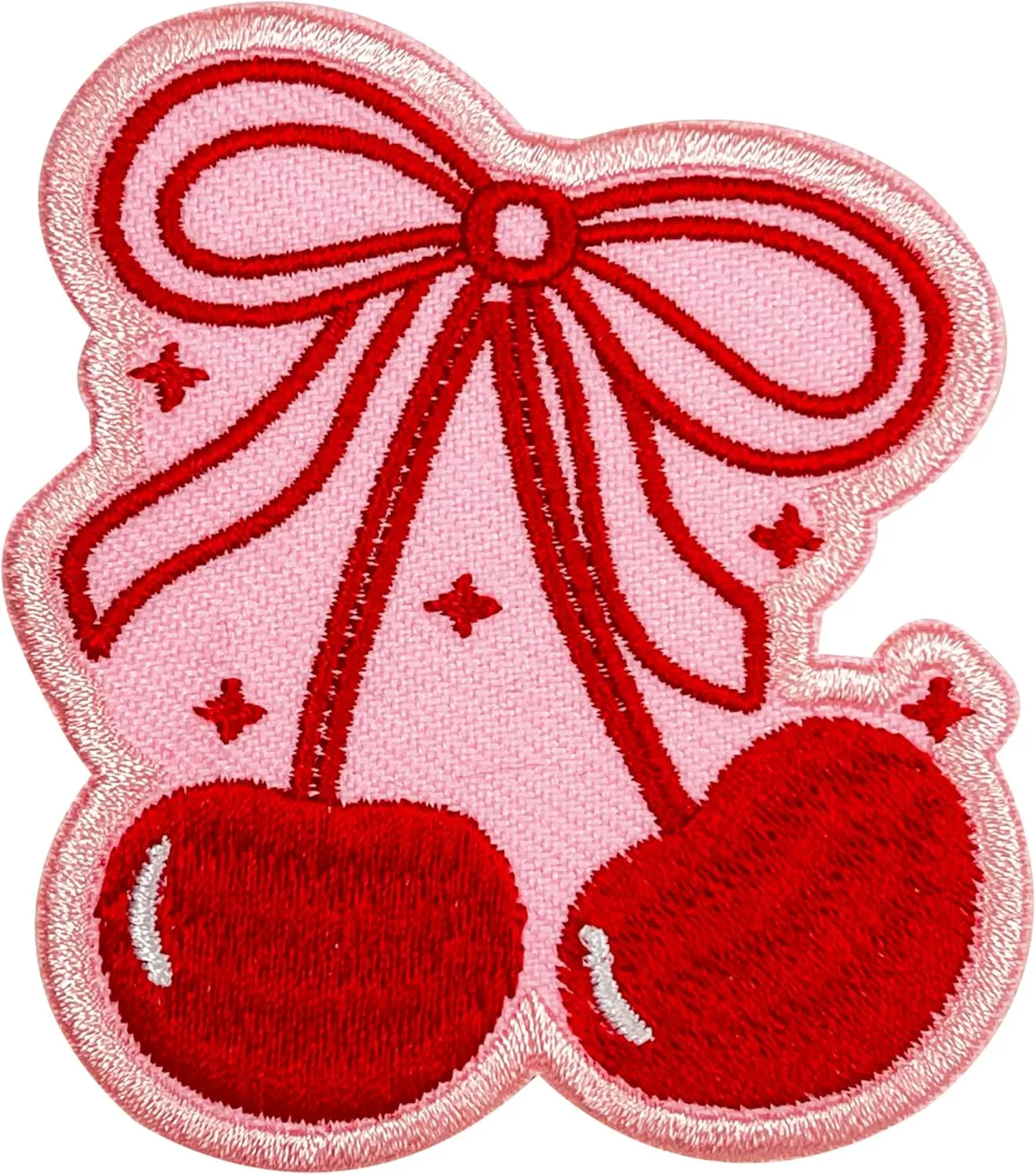 Red Cherry Bow Coquette Patch 3 Inches Iron On/Sew On Embroidered Applique Patch for Clothes Backpacks Hats, Cute Girly Red Bow DIY Girl Gifts Accessories Gifts for Mom Dad Friends Coworkers