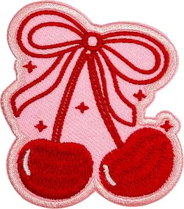 Red Cherry Bow Coquette Patch 3 Inches Iron On/Sew On Embroidered Applique Patch for Clothes Backpacks Hats, Cute Girly Red Bow DIY Girl Gifts Accessories Gifts for Mom Dad Friends Coworkers