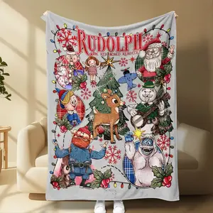 Rudolph the Red - Nosed Reindeer Christmas - Themed Blanket Sofa Binging Throw, AC Home Blanket, Outdoor Picnic Vibe For Christmas party decor, winter family movie nights, New Year gathering decor Ideal for Christmas, New