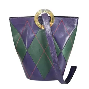 Pre-owned Celine Leather Shoulder Bags Circle Quilted GHW Tri Color Bucket Shoulder Purse