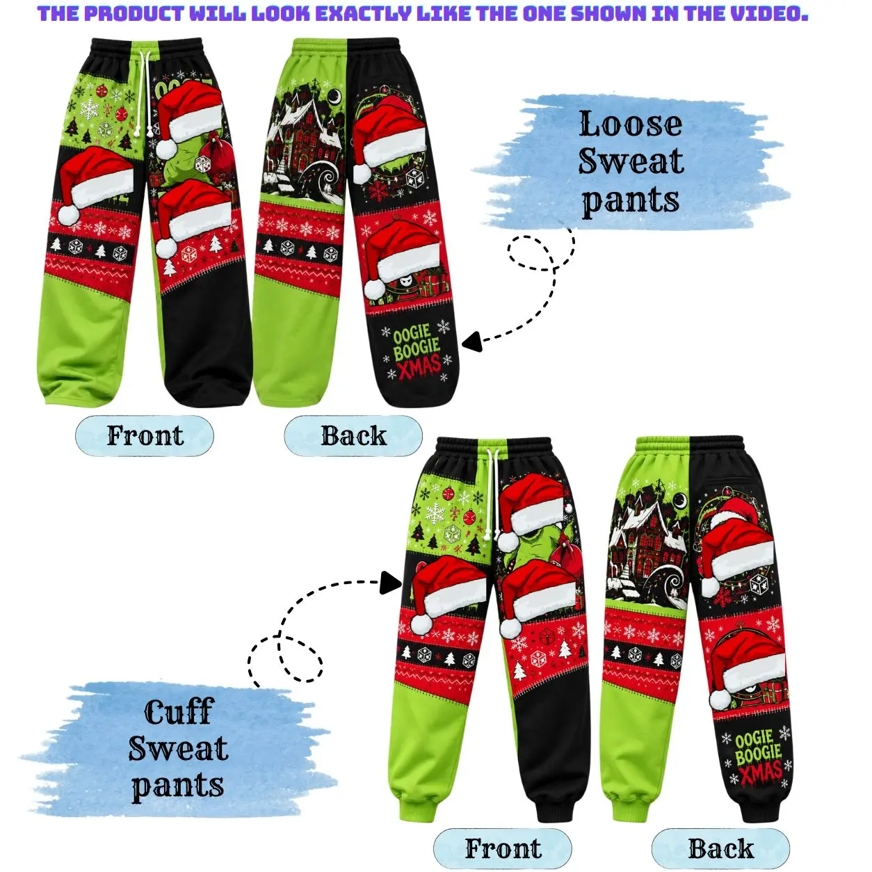 Christmas Patchwork Sweatpants for Men Women | Green Red Black Holiday Graphic Joggers | Cozy Winter Lounge Pants | Loose & Cuffed Styles