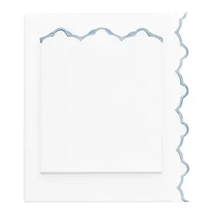 French Blue Scalloped Embroidered Sheet Set (Fitted, Flat, & Pillow Cases)