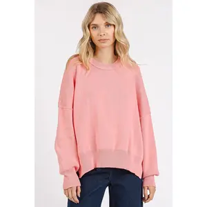Mittoshop Side Slit Round Neck Drop Shoulder Sweater